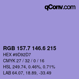 カラーコード: RGB 157.7 146.6 215 | qconv.com