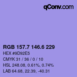 カラーコード: RGB 157.7 146.6 229 | qconv.com