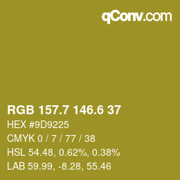 カラーコード: RGB 157.7 146.6 37 | qconv.com