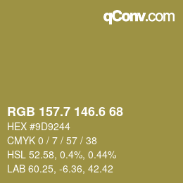 カラーコード: RGB 157.7 146.6 68 | qconv.com