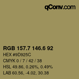カラーコード: RGB 157.7 146.6 92 | qconv.com