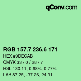 カラーコード: RGB 157.7 236.6 171 | qconv.com