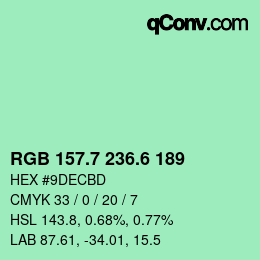カラーコード: RGB 157.7 236.6 189 | qconv.com