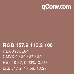 Color code: RGB 157.9 110.2 100 | qconv.com