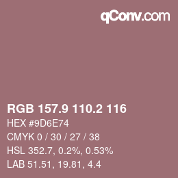 カラーコード: RGB 157.9 110.2 116 | qconv.com