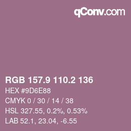 カラーコード: RGB 157.9 110.2 136 | qconv.com
