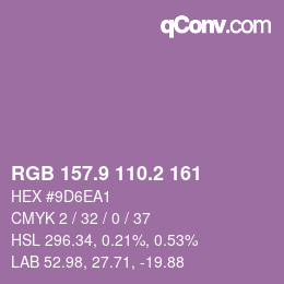 カラーコード: RGB 157.9 110.2 161 | qconv.com