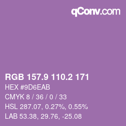 カラーコード: RGB 157.9 110.2 171 | qconv.com