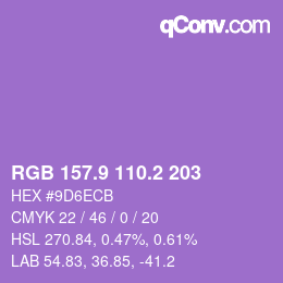 カラーコード: RGB 157.9 110.2 203 | qconv.com