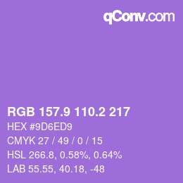 カラーコード: RGB 157.9 110.2 217 | qconv.com