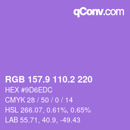 カラーコード: RGB 157.9 110.2 220 | qconv.com