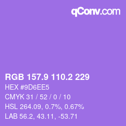 カラーコード: RGB 157.9 110.2 229 | qconv.com
