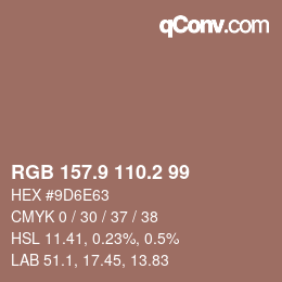 カラーコード: RGB 157.9 110.2 99 | qconv.com