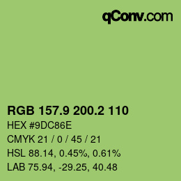 カラーコード: RGB 157.9 200.2 110 | qconv.com