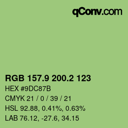 カラーコード: RGB 157.9 200.2 123 | qconv.com