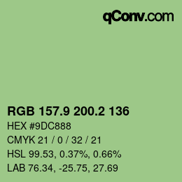 カラーコード: RGB 157.9 200.2 136 | qconv.com