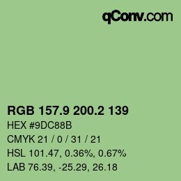 カラーコード: RGB 157.9 200.2 139 | qconv.com