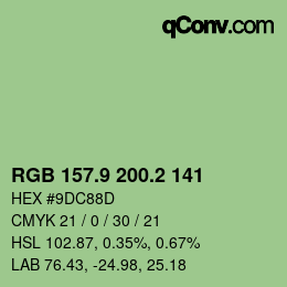 カラーコード: RGB 157.9 200.2 141 | qconv.com
