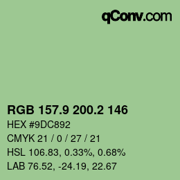 カラーコード: RGB 157.9 200.2 146 | qconv.com