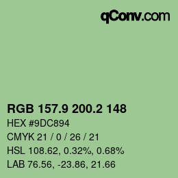 カラーコード: RGB 157.9 200.2 148 | qconv.com