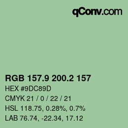 Color code: RGB 157.9 200.2 157 | qconv.com