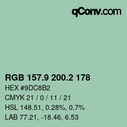 Color code: RGB 157.9 200.2 178 | qconv.com