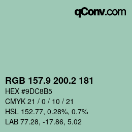 Farbcode: RGB 157.9 200.2 181 | qconv.com