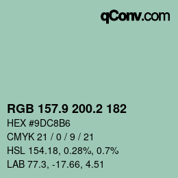 Color code: RGB 157.9 200.2 182 | qconv.com
