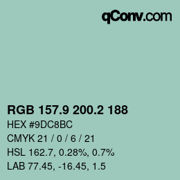 Color code: RGB 157.9 200.2 188 | qconv.com