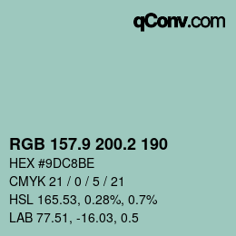カラーコード: RGB 157.9 200.2 190 | qconv.com