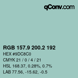 Color code: RGB 157.9 200.2 192 | qconv.com