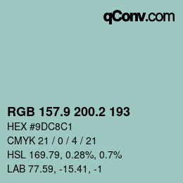 Color code: RGB 157.9 200.2 193 | qconv.com