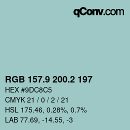 Color code: RGB 157.9 200.2 197 | qconv.com