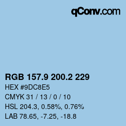 カラーコード: RGB 157.9 200.2 229 | qconv.com