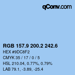 カラーコード: RGB 157.9 200.2 242.6 | qconv.com