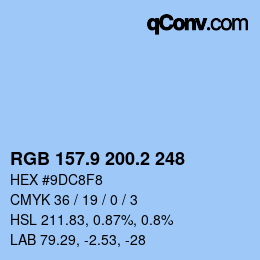 カラーコード: RGB 157.9 200.2 248 | qconv.com