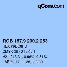カラーコード: RGB 157.9 200.2 253 | qconv.com