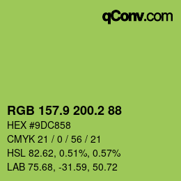 カラーコード: RGB 157.9 200.2 88 | qconv.com