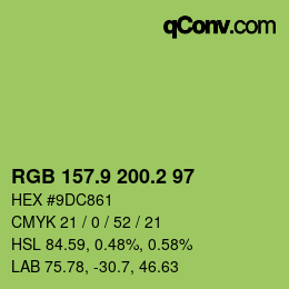 カラーコード: RGB 157.9 200.2 97 | qconv.com
