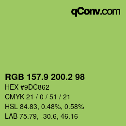 カラーコード: RGB 157.9 200.2 98 | qconv.com