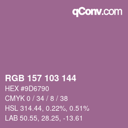 颜色代码: RGB 157 103 144 | qconv.com
