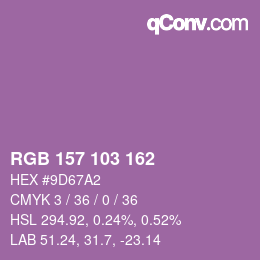 Color code: RGB 157 103 162 | qconv.com