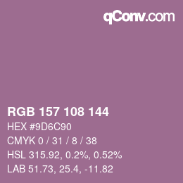 颜色代码: RGB 157 108 144 | qconv.com
