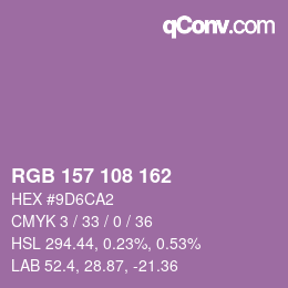 Color code: RGB 157 108 162 | qconv.com