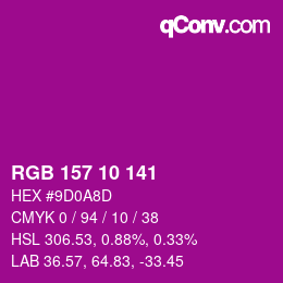 カラーコード: RGB 157 10 141 | qconv.com