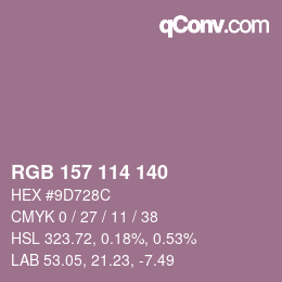 カラーコード: RGB 157 114 140 | qconv.com