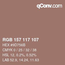 Color code: RGB 157 117 107 | qconv.com