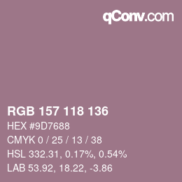 カラーコード: RGB 157 118 136 | qconv.com