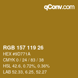 Color code: RGB 157 119 26 | qconv.com