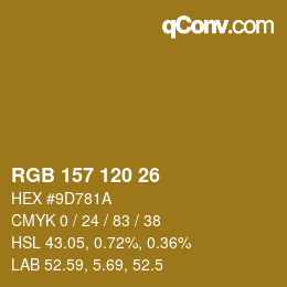 Color code: RGB 157 120 26 | qconv.com